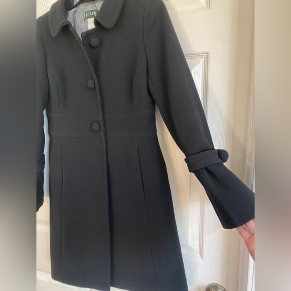 J Crew Day Coat Wool Black Mid Length Minimalist Classic Feminine Button Size 0 - Picture 5 of 16